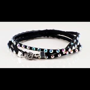 Black leather and Swarovski Crystal Bracelet